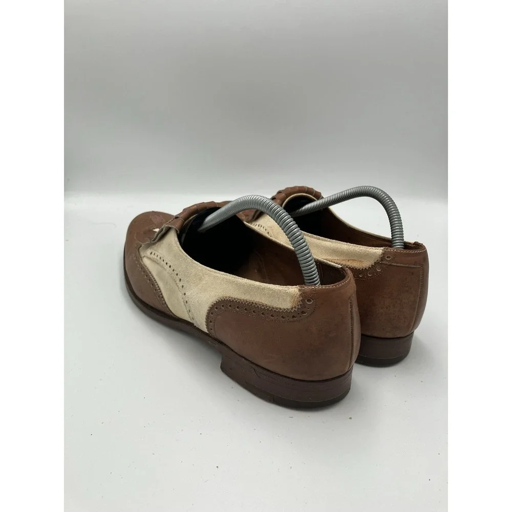 VTG Polo Ralph Lauren Bench Made Leather Shoes England Brown White‎ Size 10.5 D